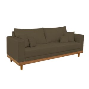 Sofá 2 Lugar Base Reforçada Madeira Tecido Suede + Almofada Marrom