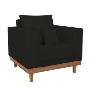 Poltrona Reforçada Suede Pés E Base Madeira Com Almofadas Preto