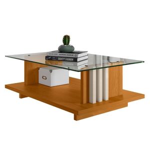 Mesa De Centro Para Sala Frizz Tampo Vidro Cinamomo Off White Madetec