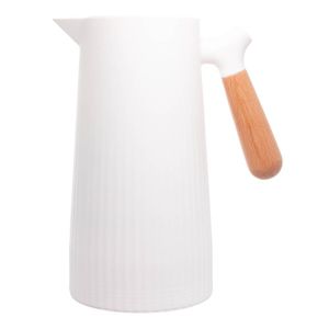 Garrafa Térmica Canelada Com Cabo Em Bambu Branco