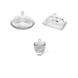 Kit Queijeira + Açucareiro + Manteigueira Pearl Wolff
