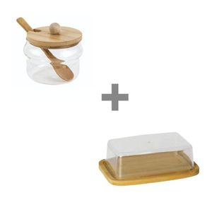 Kit Porta Manteiga Bambu + Açucareiro Tampa Bambu