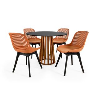 Conjunto Mesa De Jantar Redonda Talia Amadeirada Preta 100cm Com 4 Cadeiras Design Marcela - Marrom