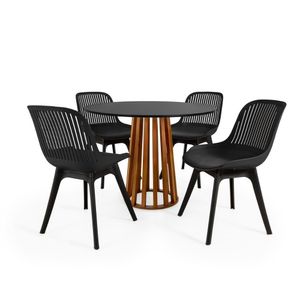 Conjunto Mesa De Jantar Redonda Talia Amadeirada Preta 100cm Com 4 Cadeiras Design Marcela - Preto