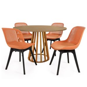 Conjunto Mesa De Jantar Redonda Talia Amadeirada Natural 120cm Com 4 Cadeiras Design Marcela - Marrom
