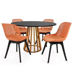 Conjunto Mesa De Jantar Redonda Talia Amadeirada Preta 120cm Com 4 Cadeiras Design Marcela - Marrom