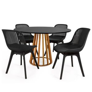 Conjunto Mesa De Jantar Redonda Talia Amadeirada Preta 120cm Com 4 Cadeiras Design Marcela - Preto