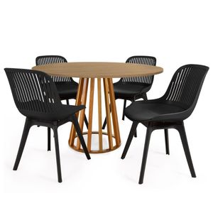 Conjunto Mesa De Jantar Redonda Talia Amadeirada Natural 120cm Com 4 Cadeiras Design Marcela - Preto