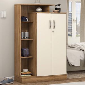 Armário Multiuso Sapateira 2 Portas Com Chave Elite Amêndola Touch Off White