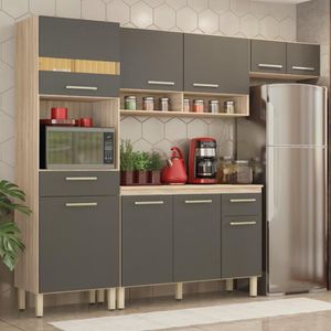 Armário De Cozinha Compacta 3 Peças Com Balcão Laos Avena Touch Grafito