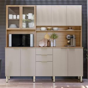 Armário De Cozinha Compacta 10 Portas 2 Gavetas Porto Rico Amêndola Touch Nude Prime