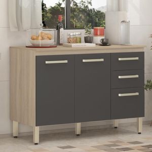 Balcão De Cozinha Com Tampo 3 Portas 2 Gavetas Kiss Avena Touch Grafito