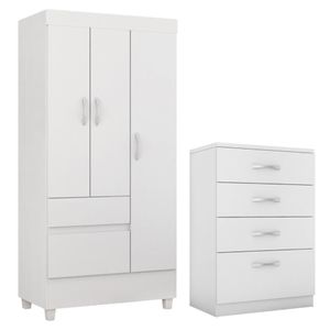 Kit Guarda Roupa Solteiro 3 Portas Wind Cômoda Astral Branco
