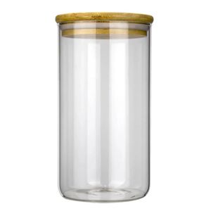 Pote De Vidro Circular Hermético Multiuso Com Tampa De Bambu 1200ml