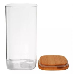 Pote De Vidro Hermético Com Tampa De Bambu - 1500ml