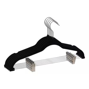 Kit 05 Unidades Cabide Slim Adulto Veludo Preto Com 10 Presilhas 43cm