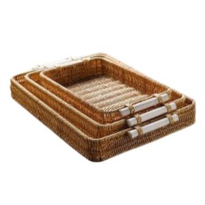 Kit 3 Peças Bandejas Retangulares Em Madeira