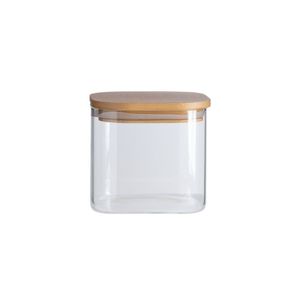 Pote De Mantimentos Quadrado Flat 600ml Tampa Bambu Oikos