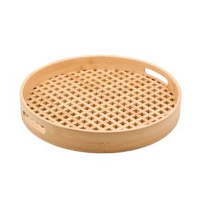 Bandeja Em Bambu Redonda Vazada 35cm Oikos
