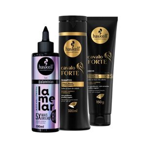 Kit Máscara Líquida Lamelar + Shampoo E Leave In Cavalo Forte Haskell