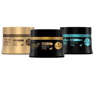 Kit Máscaras Mandioca + Cavalo Forte + Cachos Sim Haskell - 300g - Cabelos Cacheados