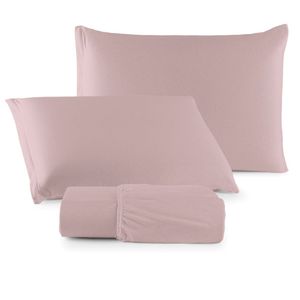 Jogo Cama Lençol Casa Scarpa Sonnet Queen Malha Lisa Algodão Macio 3 Peças - Rosê