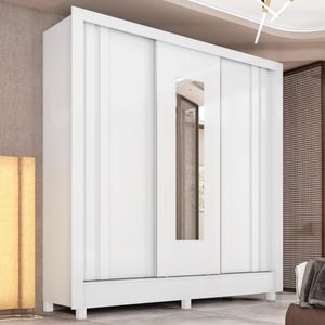 Guarda Roupa Casal 3 Portas Com Espelho E 2 Gavetas Chade - Branco Branco