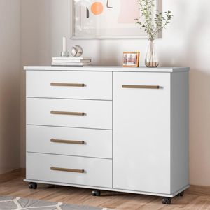 Cômoda 4 Gavetas 1 Porta Com Rodizios Flower - Branco Branco