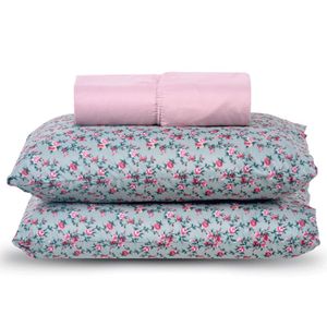 Jogo Cama Lençol Verace King Percal 300 Fios C- Fronhas Estampadas 3 Peças - Rosê