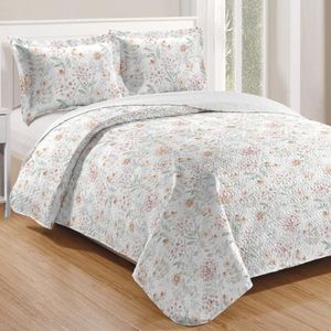 Kit Cobre Leito Colcha Mix Queen Estampado Dupla Face Floral 3 Peças - Joice