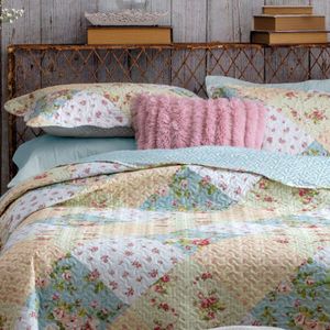 Kit Cobre Leito Colcha Mix Queen Estampado Dupla Face Floral 3 Peças - Mariana