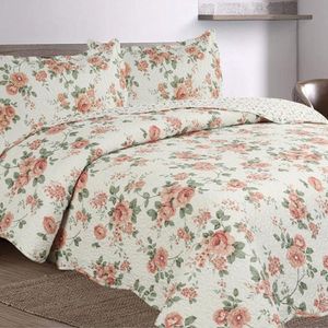 Kit Cobre Leito Colcha Mix Queen Estampado Dupla Face Floral 3 Peças - Débora