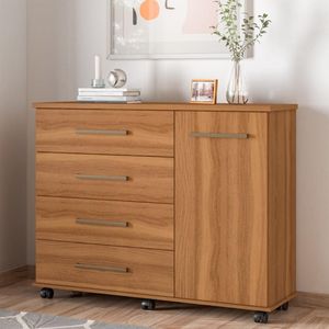 Cômoda 4 Gavetas 1 Porta Com Rodizios Flower - Amêndola Touch Amêndola Touch