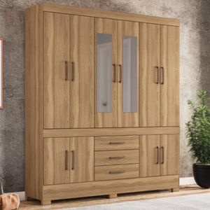 Guarda Roupa Casal 10 Portas Com Espelho E 3 Gavetas Hungria - Amêndola Touch Amêndola Touch