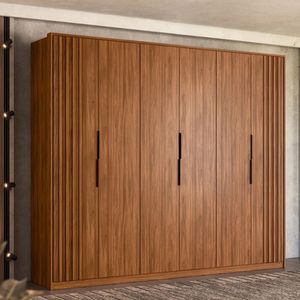Guarda Roupa Casal 6 Portas Com Ripado E 6 Gavetas Equador - Nogueira Touch Nogueira Touch