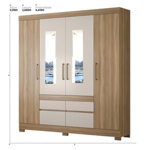 Guarda Roupa Casal 4 Portas Com Espelho E 4 Gavetas Florida - Amêndola Touch-off White Amêndola Touch-off White
