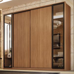 Guarda Roupa Casal 4 Portas Vidro Reflecta E 4 Gavetas Estônia - Amêndola-nude Prime Tx Amêndola-nude
