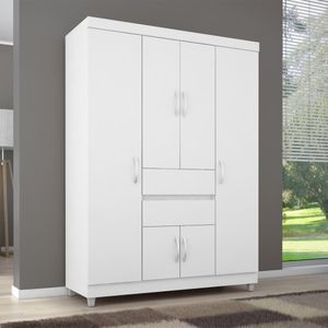 Guarda Roupa Solteiro 6 Portas E 2 Gavetas Utah - Branco-rosa-branco Flex Branco-rosa-branco