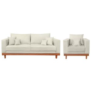 Kit 1 Poltrona Living Suede + Sofá 2 Lugares Com Almofadas Bege