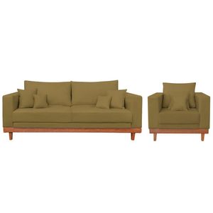 Kit 1 Poltrona Living Suede + Sofá 3 Lugares Com Almofadas Capuccino