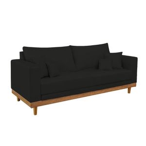 Sofá Living 2 Lugar Suede Confortável Reforçado + Almofadas Preto