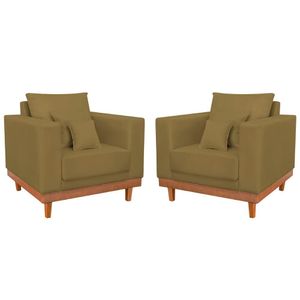 Kit 02 Poltronas Living Suede Base Resistente + Almofadas Capuccino