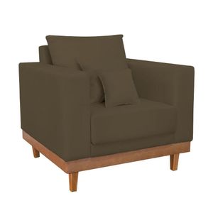Poltrona Living Confortável Suede Pés Madeira Com Almofadas Marrom