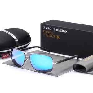 Óculos Polarizados Retangulares Masculinos Design Piloto Azul