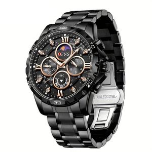 Relógio Masculino Ofns, Esportivo Luxuoso, Seis Agulhas Multifuncionais Rosa Preto