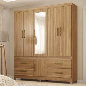 Guarda Roupa Casal 6 Portas Com Espelho E 4 Gavetas Ubatuba Amêndola Touch