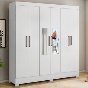 Guarda Roupa Casal 6 Portas Com Espelho E 3 Gavetas York Branco