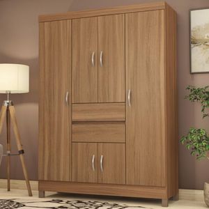 Guarda Roupa Solteiro 6 Portas E 2 Gavetas Utah Amêndola Touch