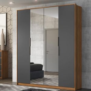 Guarda Roupa Casal 4 Portas Com Espelho E 3 Gavetas Grécia - Amêndola-grafito