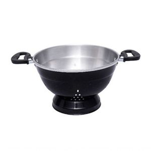 Escorredor E Macarrão De Aluminio Preto 24cm Com Pé Docesar